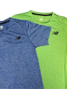 New Balance Dry Men’s Short-Sleeve Running Athletic Tees — Blue & Green - Small